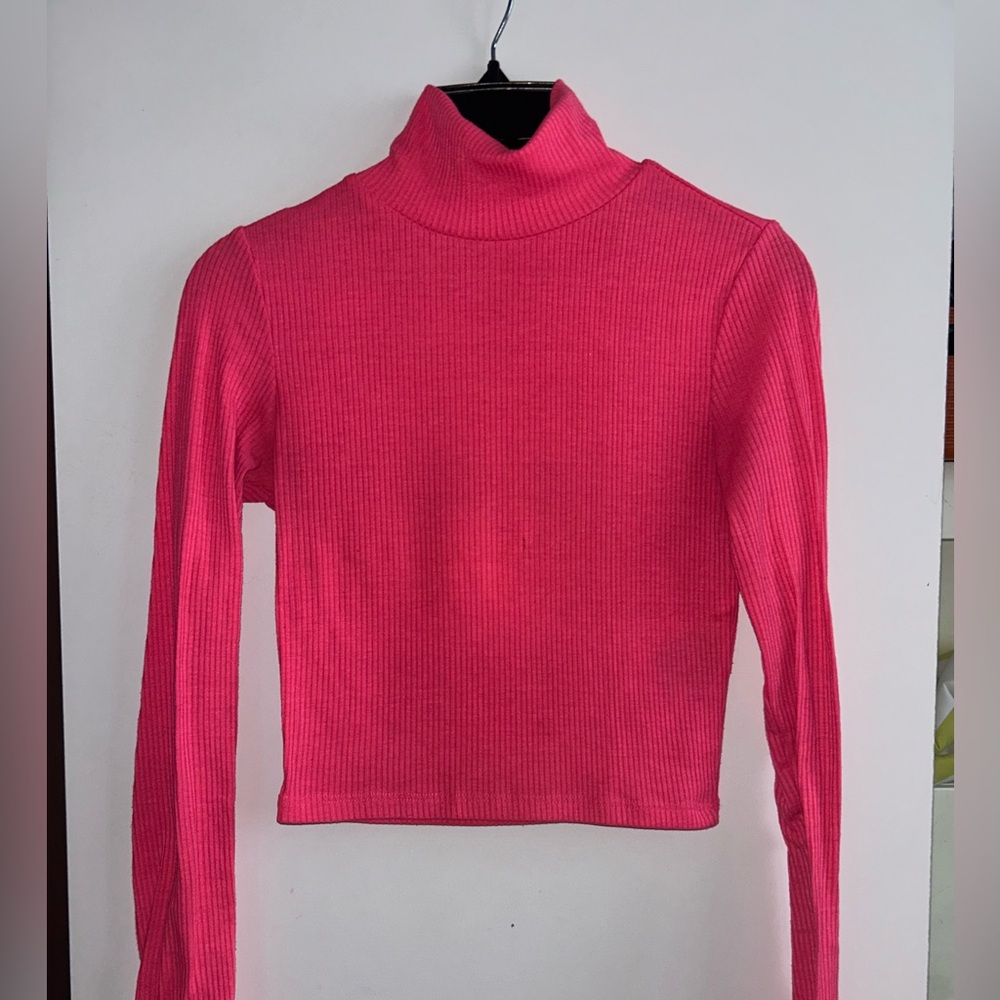 H&M Pink Long Sleeve Fitted Crop Top